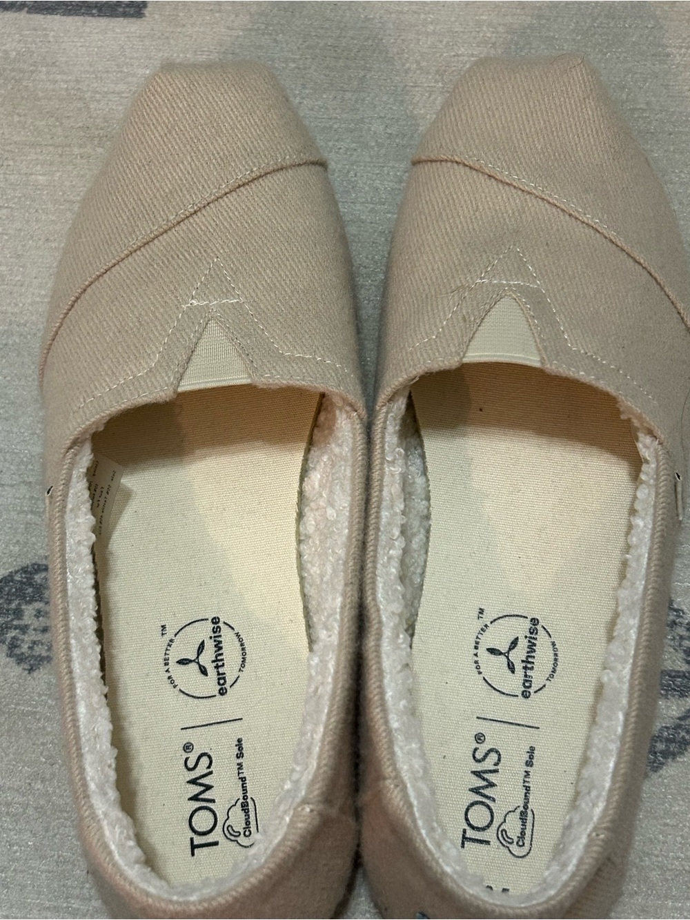 Toms Neutral Canvas Slip-On Flats in Light Beige